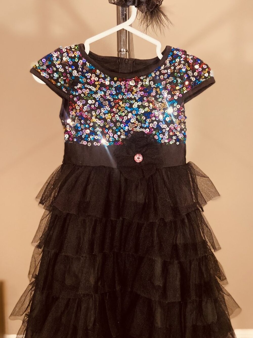 Reclaimed Sequin Party Dress with Fascinator - Size 4-5 - By Poppy & Princess
